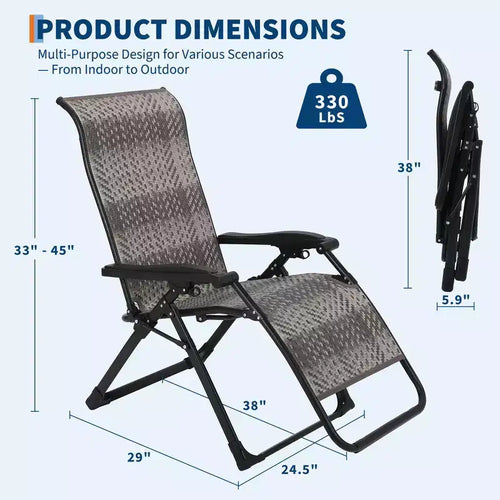 1 chaise longue pliante inclinable en rotin pour patio, réglable et portable, cadre en tube de fer