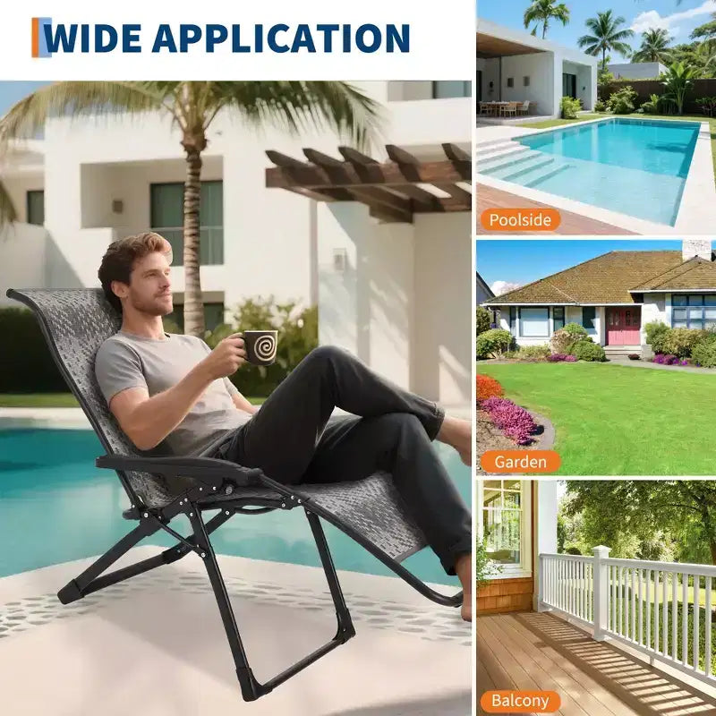 1 chaise longue pliante inclinable en rotin pour patio, réglable et portable, cadre en tube de fer