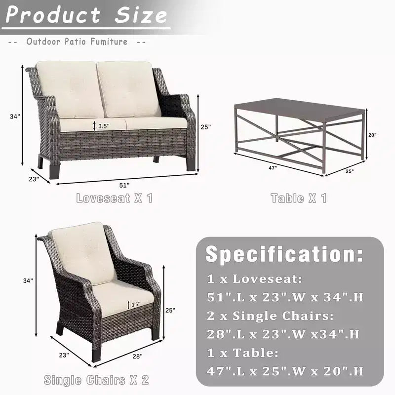 Ensemble de meubles de patio extérieur en osier 4 pièces UPTIOT