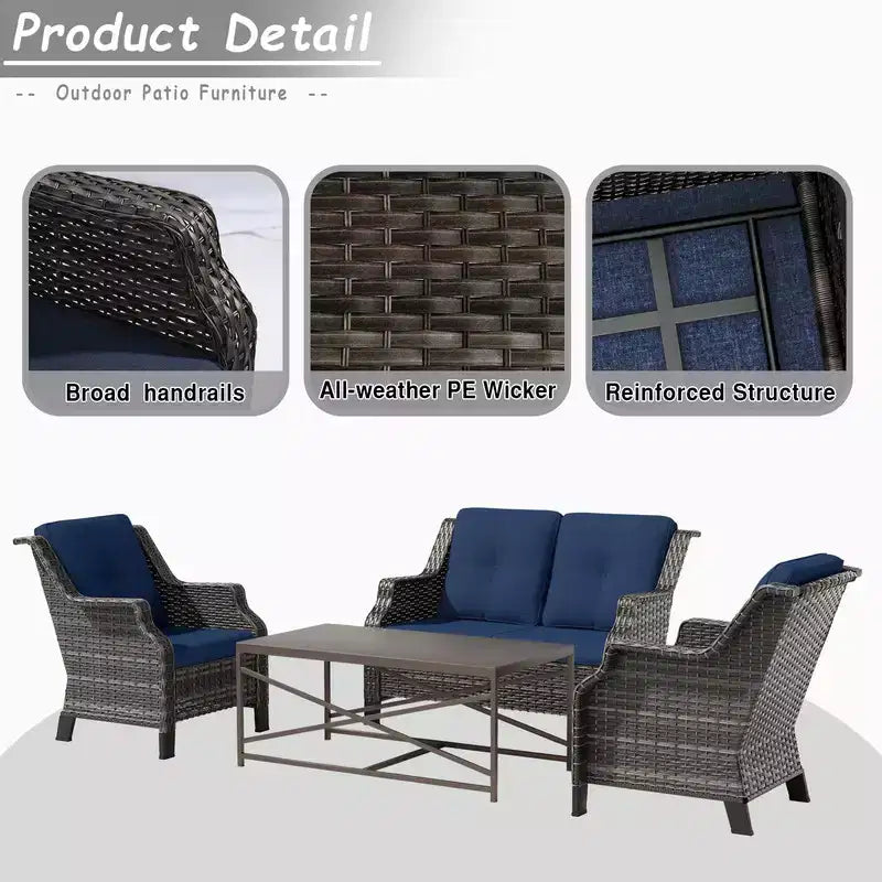 Ensemble de meubles de patio extérieur en osier 4 pièces UPTIOT
