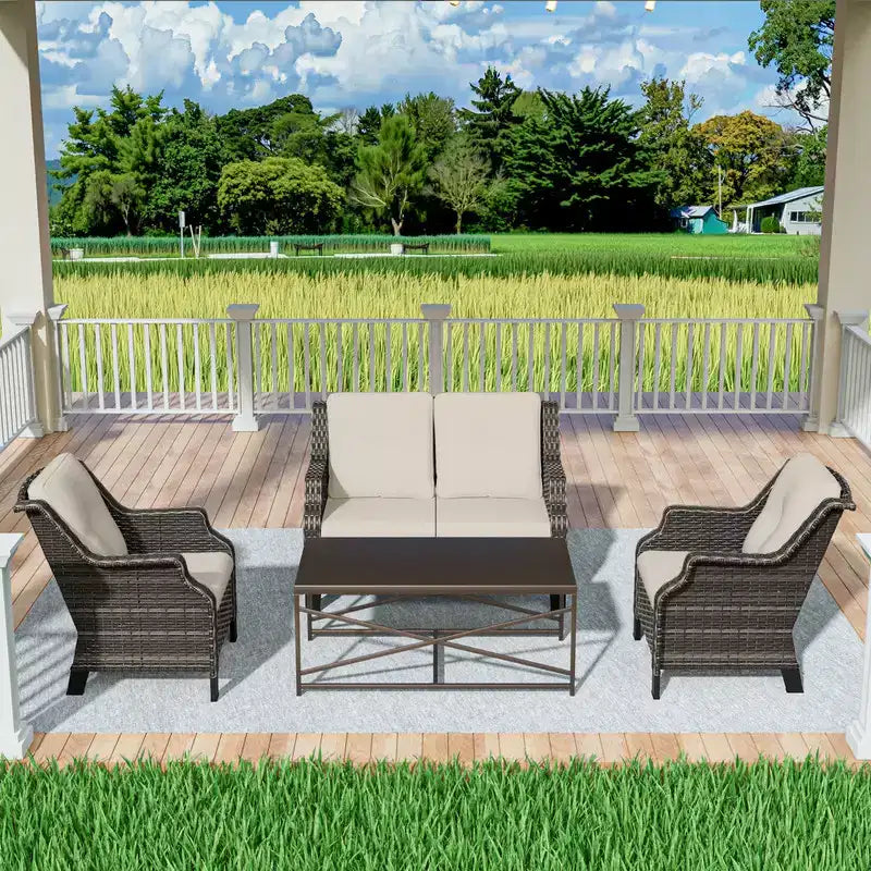 Ensemble de meubles de patio extérieur en osier 4 pièces UPTIOT