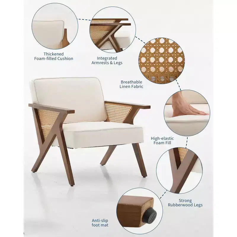 Fauteuil d'appoint moderne du milieu du siècle, pieds en bois massif, tissu de lin, pour salon, chambre à coucher