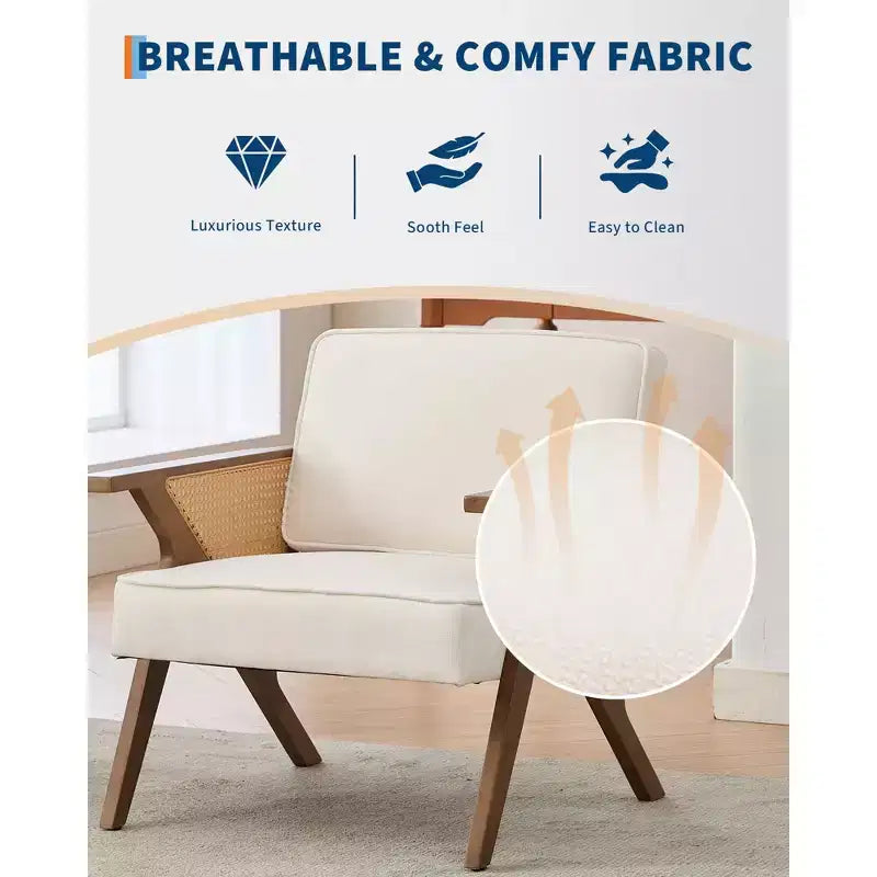 Fauteuil d'appoint moderne du milieu du siècle, pieds en bois massif, tissu de lin, pour salon, chambre à coucher