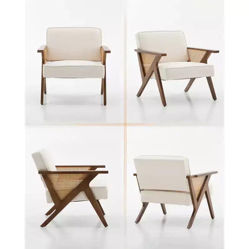Fauteuil d'appoint moderne du milieu du siècle, pieds en bois massif, tissu de lin, pour salon, chambre à coucher