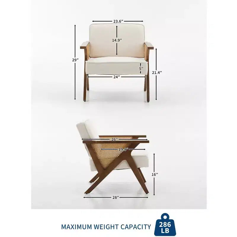 Fauteuil d'appoint moderne du milieu du siècle, pieds en bois massif, tissu de lin, pour salon, chambre à coucher