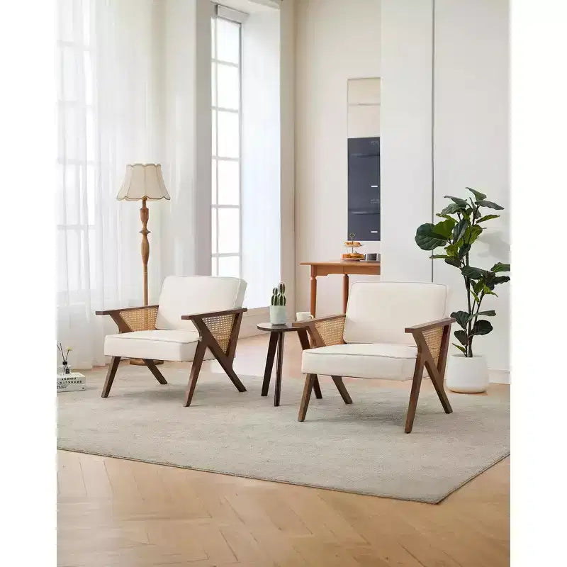 Fauteuil d'appoint moderne du milieu du siècle, pieds en bois massif, tissu de lin, pour salon, chambre à coucher