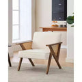 Mid-Century Modern Accent Chair, Firm Wood Legs, Linen Fabric, for Living Room, Bedroom