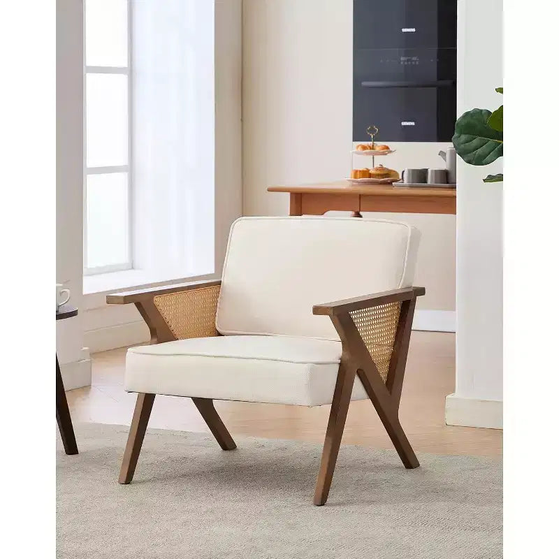 Mid-Century Modern Accent Chair, Firm Wood Legs, Linen Fabric, for Living Room, Bedroom