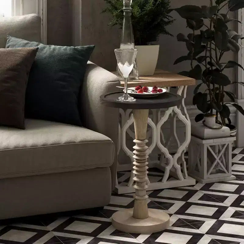 Bout de canapé piédestal avec plateau pour boissons, lampes ou plantes, noir