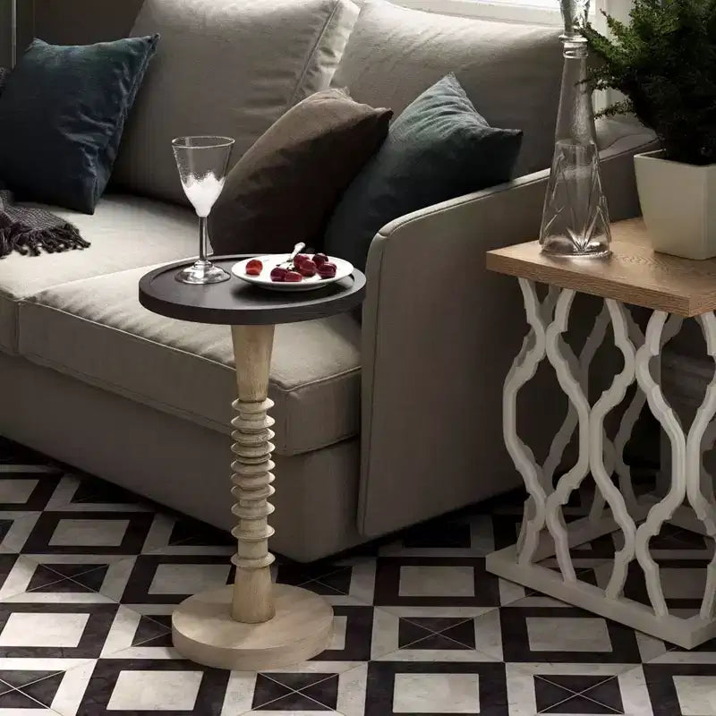 Bout de canapé piédestal avec plateau pour boissons, lampes ou plantes, noir