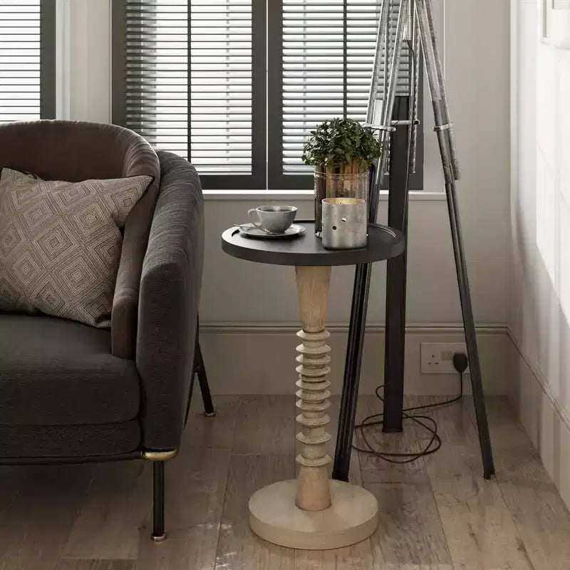 Bout de canapé piédestal avec plateau pour boissons, lampes ou plantes, noir