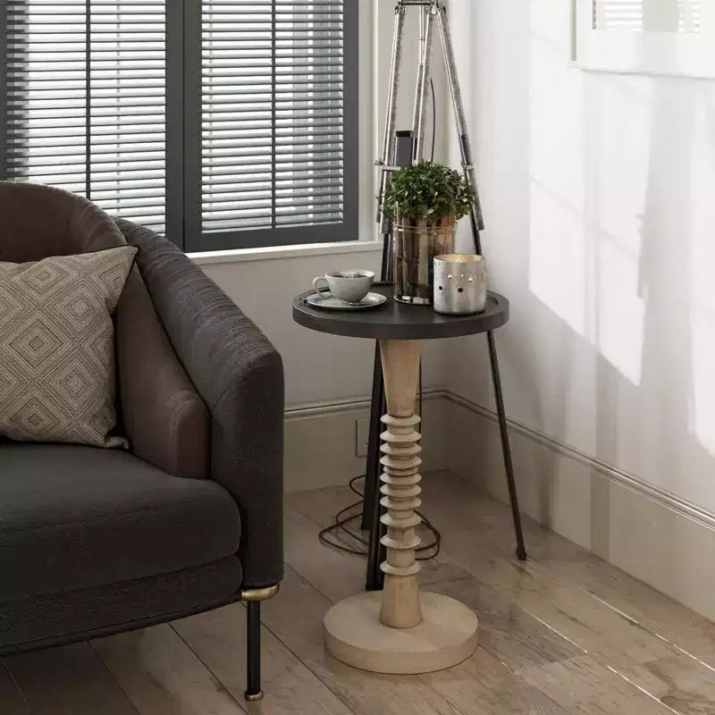 Bout de canapé piédestal avec plateau pour boissons, lampes ou plantes, noir