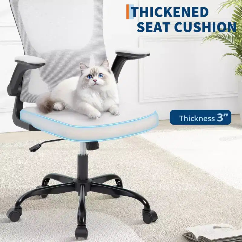 Chaise de bureau ergonomique, Chaise de bureau pivotante à roulettes, Appui-tête et support lombaire réglables, Chaise à roulettes en maille, Accoudoirs relevables
