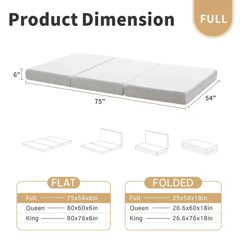 Matelas Pliant en Trois 6 Pouces, Matelas Pliant en Mousse à Mémoire, Housse Lavable, Base Antidérapante et Sac de Rangement pour Lit d'Appoint peu Encombrant, Animaux de Compagnie