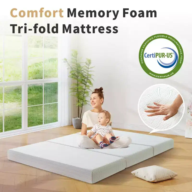 Matelas Pliant en Trois 6 Pouces, Matelas Pliant en Mousse à Mémoire, Housse Lavable, Base Antidérapante et Sac de Rangement pour Lit d'Appoint peu Encombrant, Animaux de Compagnie