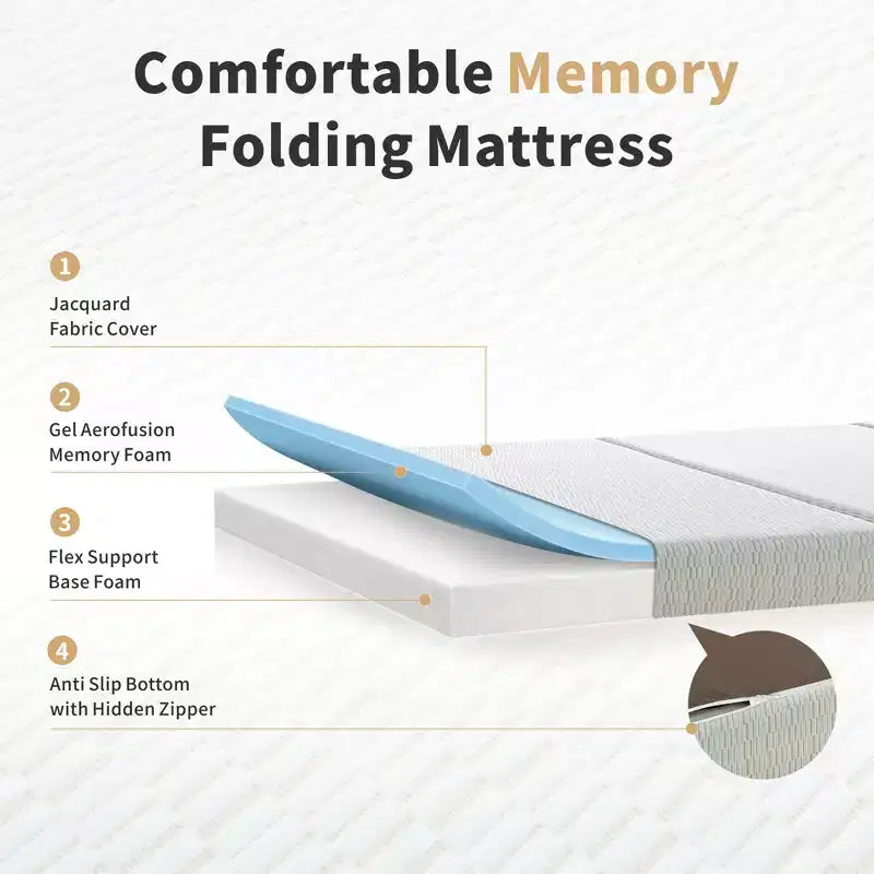 Matelas Pliant en Trois 6 Pouces, Matelas Pliant en Mousse à Mémoire, Housse Lavable, Base Antidérapante et Sac de Rangement pour Lit d'Appoint peu Encombrant, Animaux de Compagnie