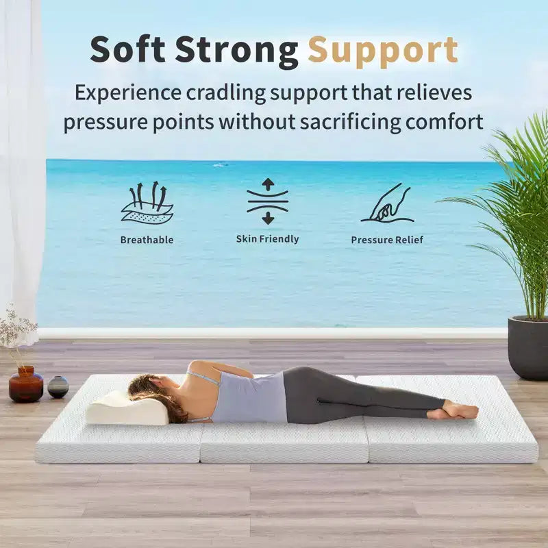 Matelas Pliant en Trois 6 Pouces, Matelas Pliant en Mousse à Mémoire, Housse Lavable, Base Antidérapante et Sac de Rangement pour Lit d'Appoint peu Encombrant, Animaux de Compagnie
