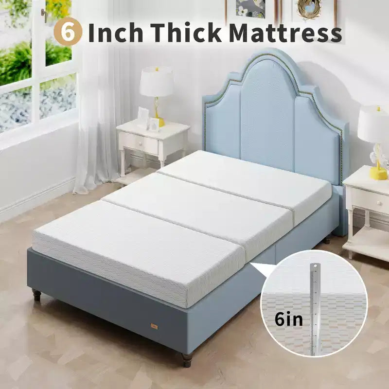 Matelas Pliant en Trois 6 Pouces, Matelas Pliant en Mousse à Mémoire, Housse Lavable, Base Antidérapante et Sac de Rangement pour Lit d'Appoint peu Encombrant, Animaux de Compagnie