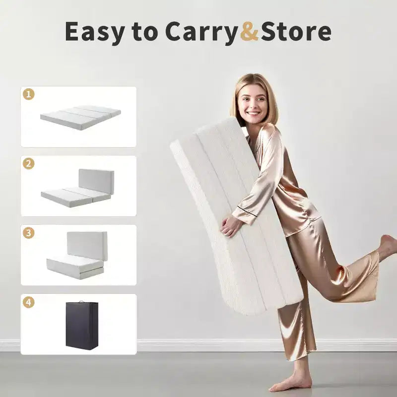 Matelas Pliant en Trois 6 Pouces, Matelas Pliant en Mousse à Mémoire, Housse Lavable, Base Antidérapante et Sac de Rangement pour Lit d'Appoint peu Encombrant, Animaux de Compagnie