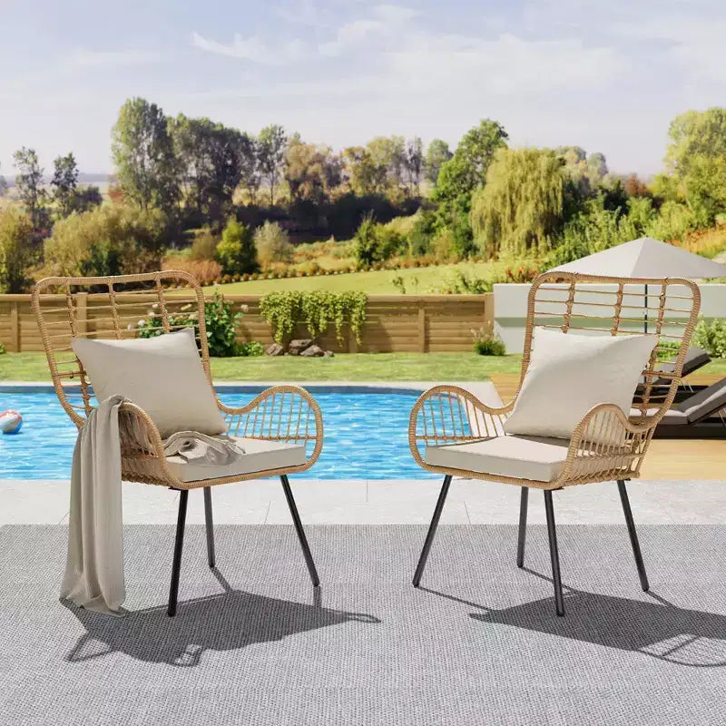 Wicker Chairs Outdoor Set of 2, Indoor/Outdoor Wicker Furniture Patio Chair, All-Weather Club Chair with Water-Resistant Cushions