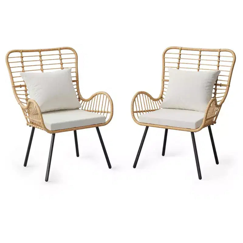 Lot de 2 chaises en osier pour l'extérieur, chaises de patio en osier pour l'intérieur/l'extérieur, fauteuil de club toutes saisons avec coussins résistants à l'eau