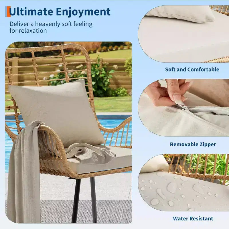 Lot de 2 chaises en osier pour l'extérieur, chaises de patio en osier pour l'intérieur/l'extérieur, fauteuil de club toutes saisons avec coussins résistants à l'eau