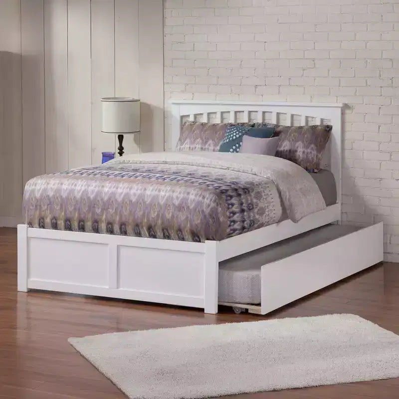 Tête de lit autoportante blanche pleine grandeur de 44,29 po de hauteur avec plateforme de matelas