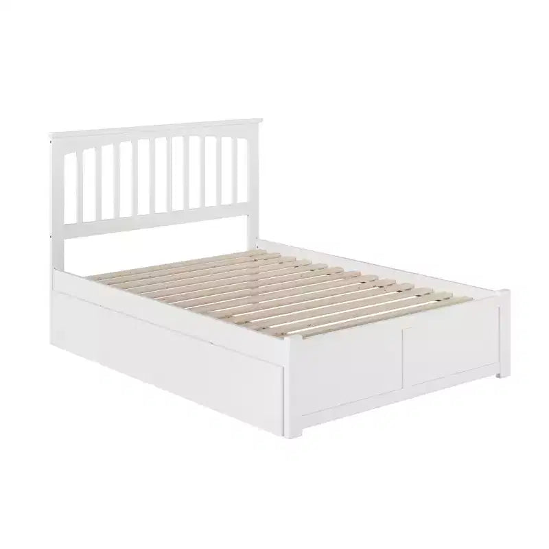 Tête de lit autoportante blanche pleine grandeur de 44,29 po de hauteur avec plateforme de matelas