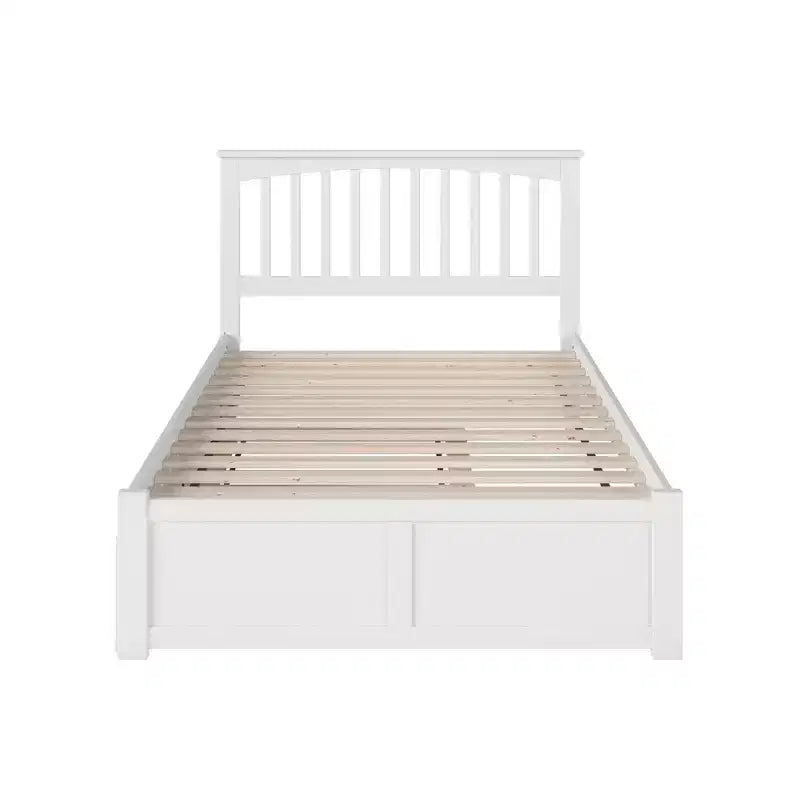 Tête de lit autoportante blanche pleine grandeur de 44,29 po de hauteur avec plateforme de matelas