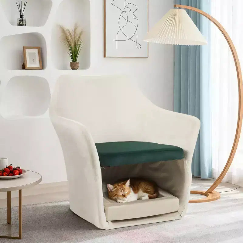 Fauteuil Bestier avec espace adapté aux animaux, canapé-fauteuil moderne 2-en-1, fauteuil club rembourré avec base amovible pour salon ou bureau