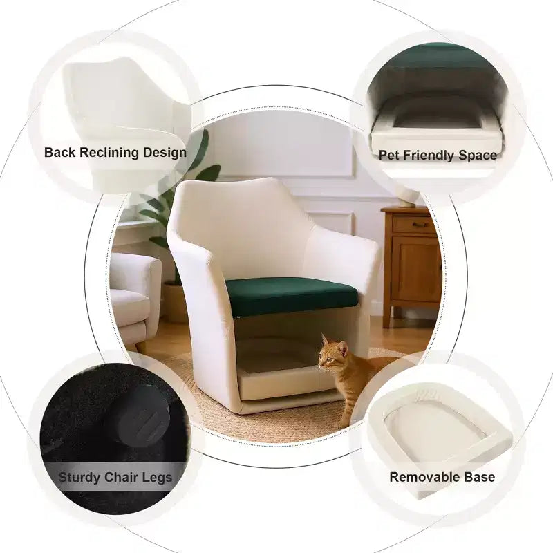 Fauteuil Bestier avec espace adapté aux animaux, canapé-fauteuil moderne 2-en-1, fauteuil club rembourré avec base amovible pour salon ou bureau