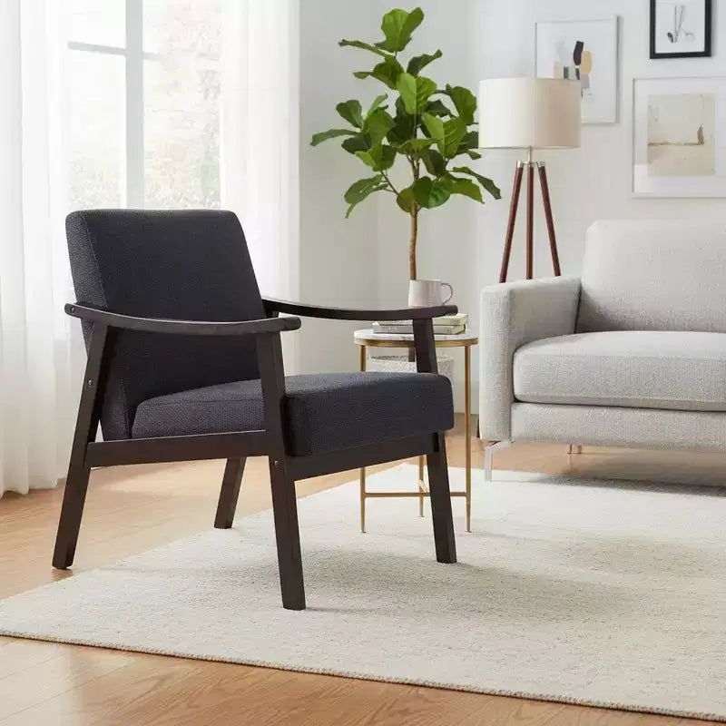Homy Casa Modern Upholstered Accent Chair with Curved Wood Arms for Living Room or Bedroom
