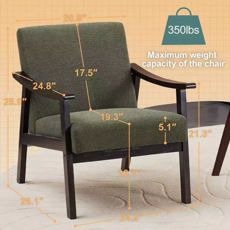 Homy Casa Modern Upholstered Accent Chair with Curved Wood Arms for Living Room or Bedroom