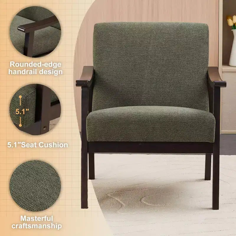 Homy Casa Modern Upholstered Accent Chair with Curved Wood Arms for Living Room or Bedroom