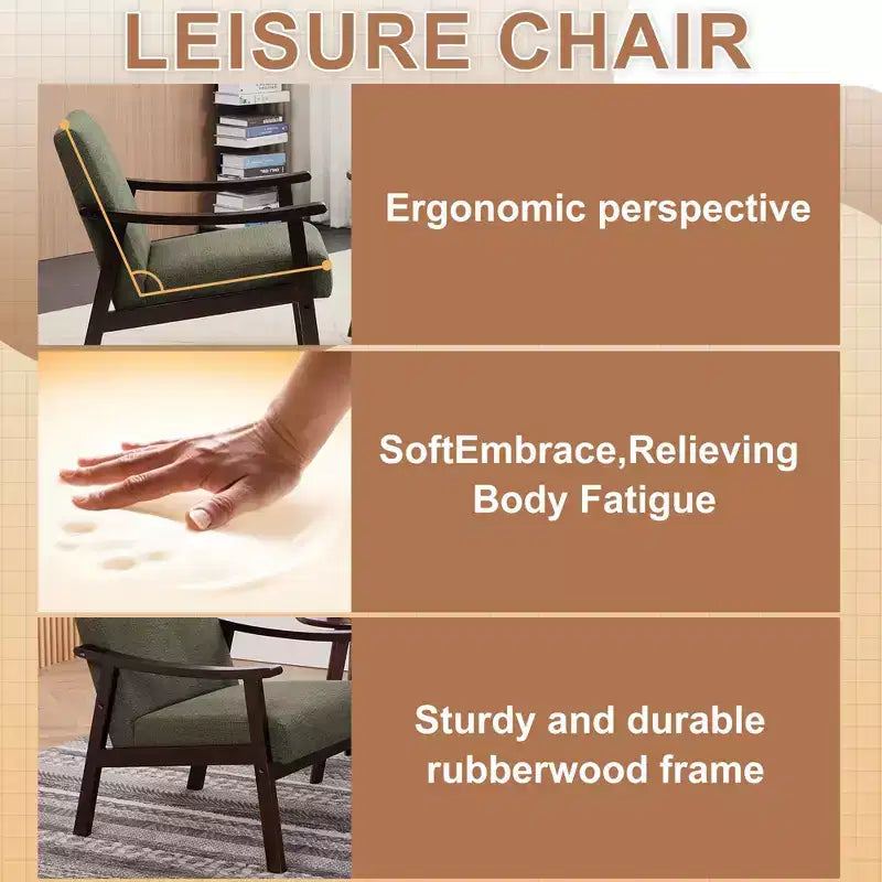 Homy Casa Modern Upholstered Accent Chair with Curved Wood Arms for Living Room or Bedroom