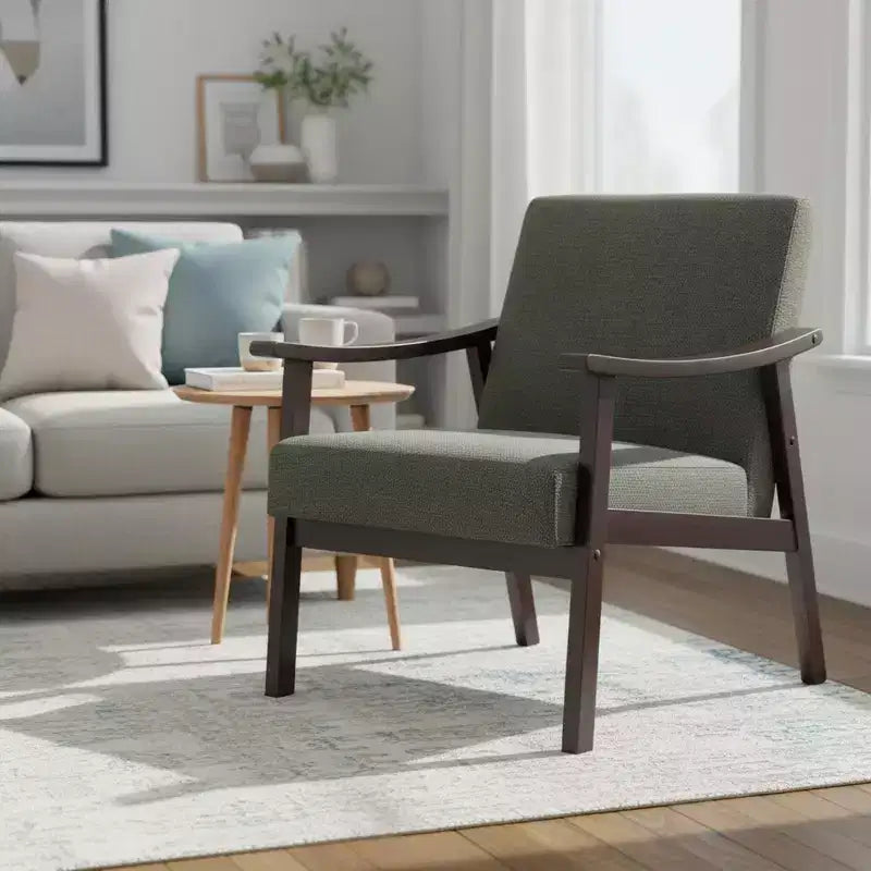 Homy Casa Modern Upholstered Accent Chair with Curved Wood Arms for Living Room or Bedroom