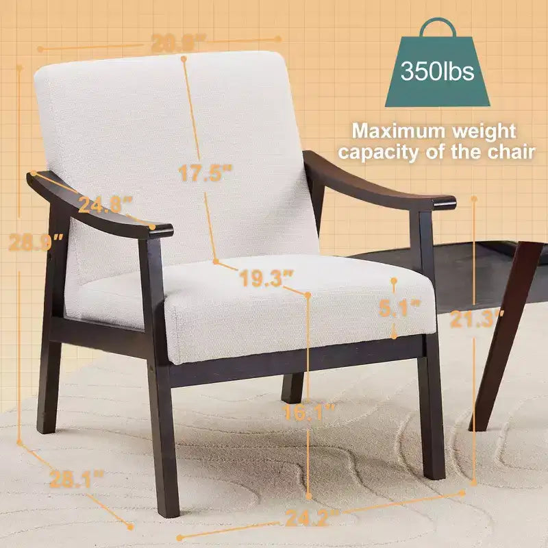 Homy Casa Modern Upholstered Accent Chair with Curved Wood Arms for Living Room or Bedroom