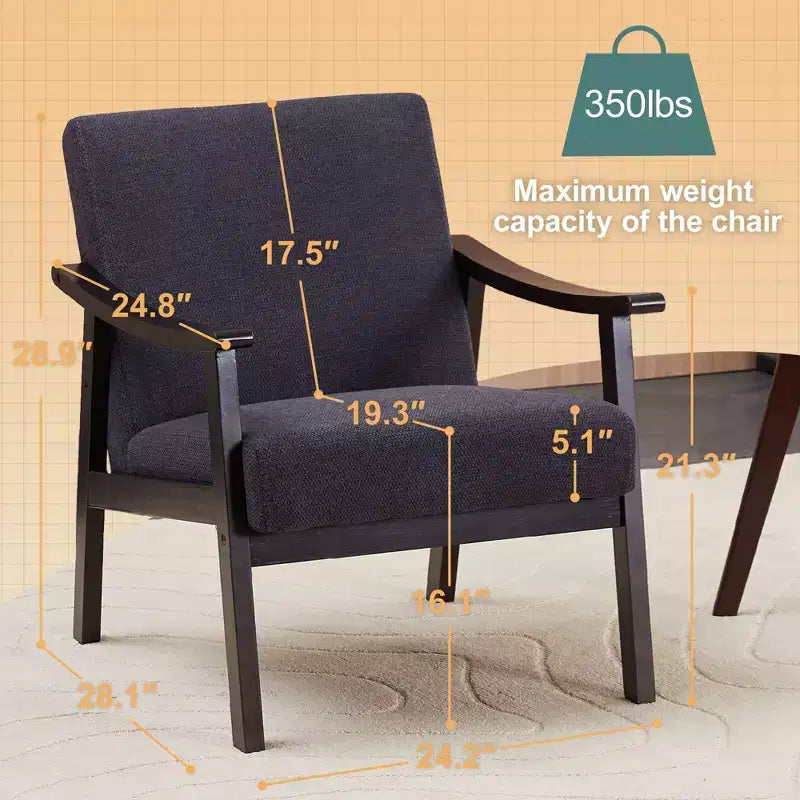 Homy Casa Modern Upholstered Accent Chair with Curved Wood Arms for Living Room or Bedroom