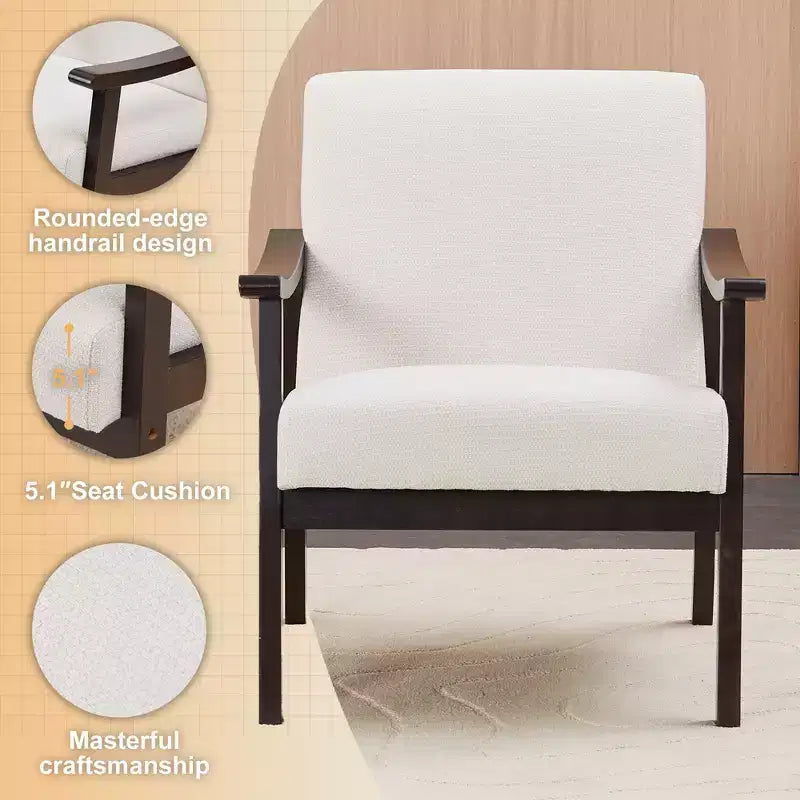 Homy Casa Modern Upholstered Accent Chair with Curved Wood Arms for Living Room or Bedroom