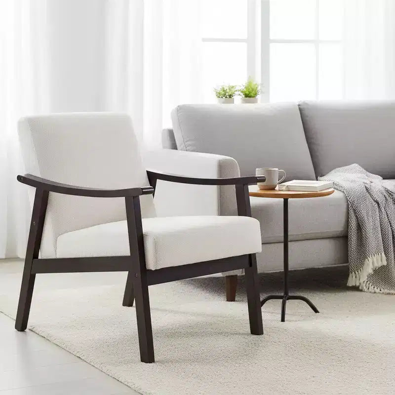 Homy Casa Modern Upholstered Accent Chair with Curved Wood Arms for Living Room or Bedroom