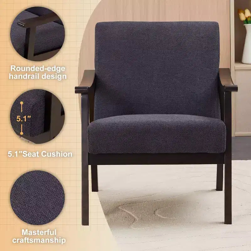 Homy Casa Modern Upholstered Accent Chair with Curved Wood Arms for Living Room or Bedroom