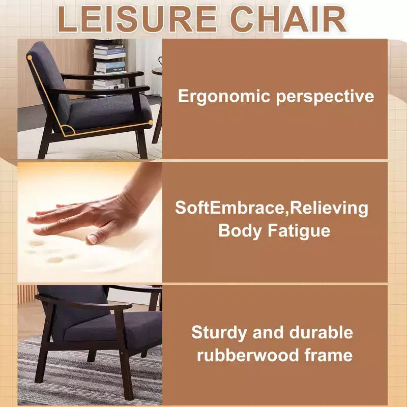 Homy Casa Modern Upholstered Accent Chair with Curved Wood Arms for Living Room or Bedroom