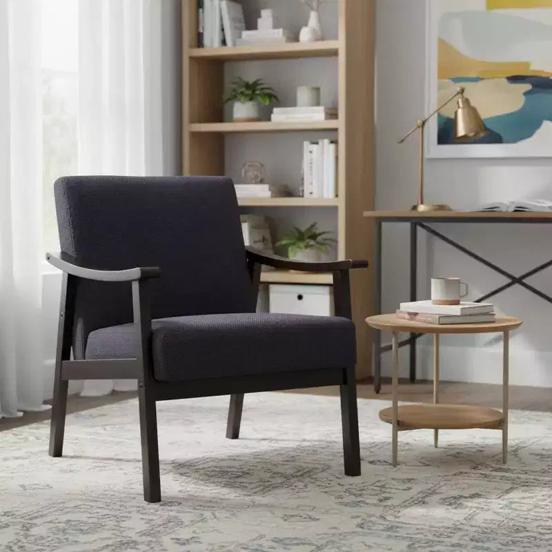Homy Casa Modern Upholstered Accent Chair with Curved Wood Arms for Living Room or Bedroom