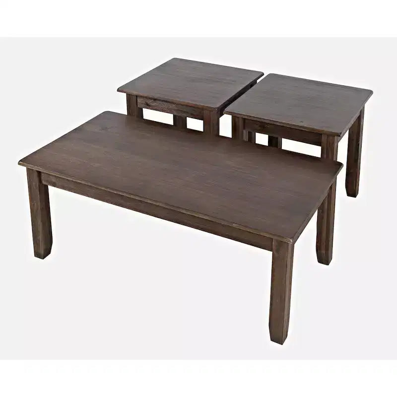 Table basse contemporaine en acacia avec tables d'appoint