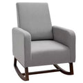 Accent Lounge Rocking Chair with Solid Curved Wood Base and Linen Padded Seat