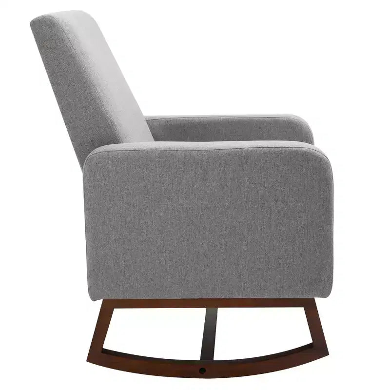 Accent Lounge Rocking Chair with Solid Curved Wood Base and Linen Padded Seat