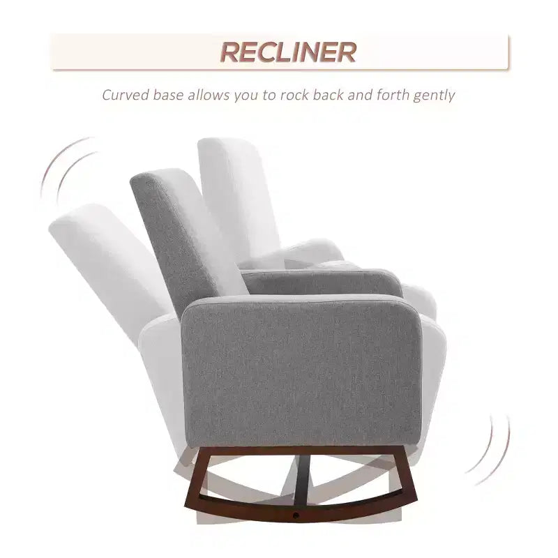 Accent Lounge Rocking Chair with Solid Curved Wood Base and Linen Padded Seat