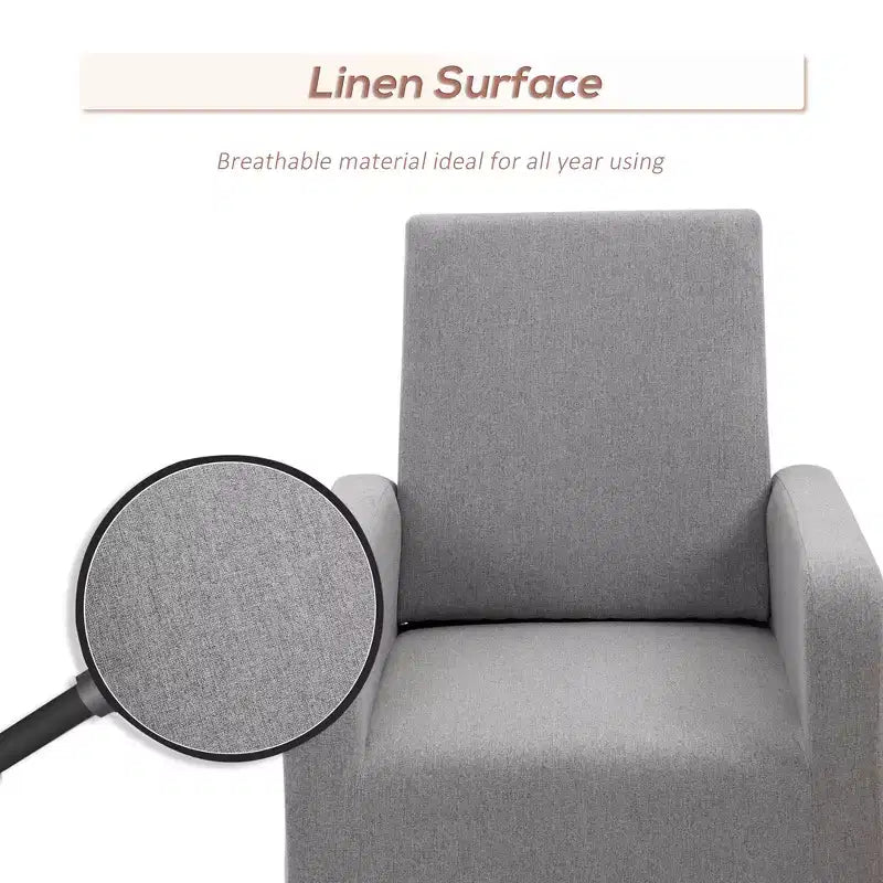 Accent Lounge Rocking Chair with Solid Curved Wood Base and Linen Padded Seat