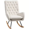 Mid-Century Fabric Rocking Chair Sofa Armchair Tufted Rocker Wingback Accent Chair with Padded Seat, Rubber Wood Base for Home Studio, Bedroom