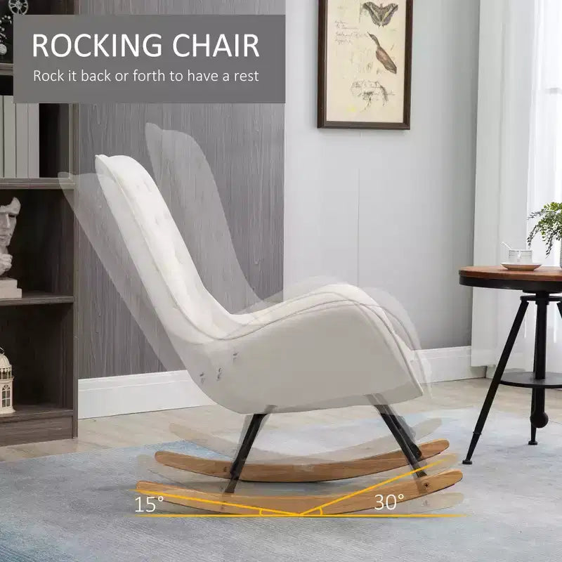 Mid-Century Fabric Rocking Chair Sofa Armchair Tufted Rocker Wingback Accent Chair with Padded Seat, Rubber Wood Base for Home Studio, Bedroom